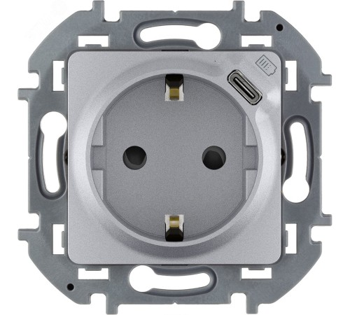 Legrand 673772 Розетка 2К+З немецкий стандарт 16А 250В со встроенным зарядным устройством USB C 1.5А 5В - INSPIRIA - алюминий