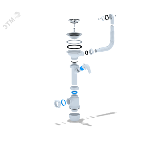 Сифон для мойки АНИ Грот 3 1/2'X40 c круглым переливом и отводом для стиральной машины с гибкой трубой 40х40/50