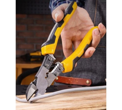 Диагональные бокорезы многофункциональные Deli DL102008 200мм, (резка/зачистка/обжим), сталь Cr-V, двухкомпонентная рукоять