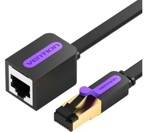 Патч-корд удлинитель Vention прямой SSTP cat.7, RJ45 - 1м. Черный плоский Vention ICBBF
