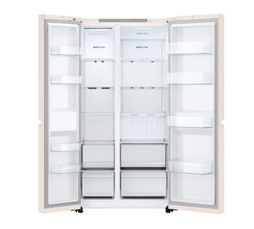 Холодильник LG GC-B257KEHW бежевый двухкамерный 422/206 л., морозилка слева, No Frost, Side by Side