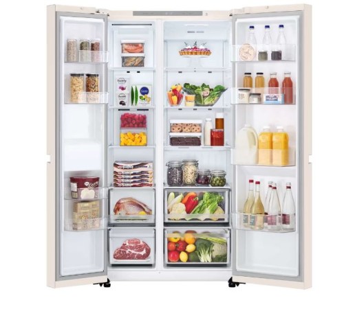 Холодильник LG GC-B257KEHW бежевый двухкамерный 422/206 л., морозилка слева, No Frost, Side by Side