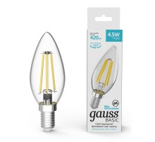 Лампа светодиодная Gauss Basic 1031215 4.5Вт цок.:E14 свеча 220B 4100K св.свеч.бел.нейт. (1 шт.)