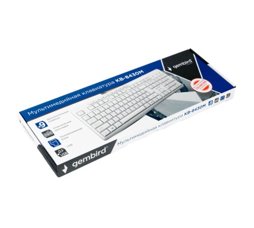 Клавиатура Gembird KB-8430M,{USB, белый, 113 клавиш, 9 кнопок управления мультимедиая, кабель 1,5м} Клавиатура Gembird KB-8430M,{USB, белый, 113 клавиш, 9 кнопок управления мультимедиая, кабель 1,5м}