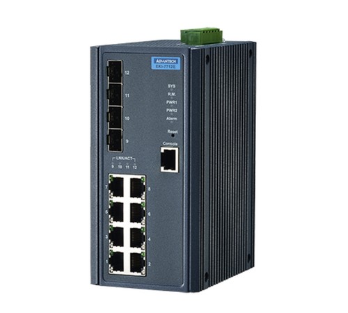 Управляемый коммутатор EKI-7712E-4F-AE Advantech Ethernet, 8 портов RJ-45, 4 порта Gigabit SFP, металлический корпус, IP30