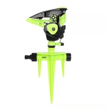 Дождеватель-разбрызгиватель импульсный на 3-х пиках Deli DL581302 площадь орошения до 490кв.м, сектор полива 0-360 град, диаметр шланга 3/4", корпус из ударопрочного пластика
