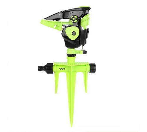 Дождеватель-разбрызгиватель импульсный на 3-х пиках Deli DL581302 площадь орошения до 490кв.м, сектор полива 0-360 град, диаметр шланга 3/4", корпус из ударопрочного пластика