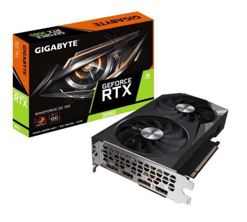 Видеокарта Gigabyte PCI-E 4.0 GV-N3060WF2OC-12GD NVIDIA GeForce RTX 3060 12288Mb 192 GDDR6 1777/15000 HDMIx2 DPx2 HDCP Ret