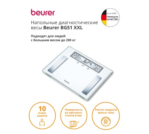Весы напольные электронные Beurer BG51 XXL макс.200кг белый