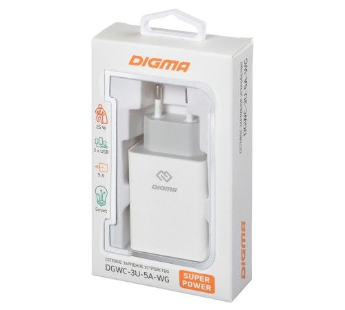 Сетевое зар./устр. Digma DGWC-3U-5A-WG 30W 3A (PD+QC) 3xUSB универсальное белый Сетевое зар./устр. Digma DGWC-3U-5A-WG 30W 3A (PD+QC) 3xUSB универсальное белый