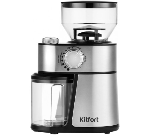 Кофемолка Kitfort КТ-717 200Вт сист.помол.:жернова вместим.:100гр нержавеющая сталь/черный Кофемолка Kitfort КТ-717 200Вт сист.помол.:жернова вместим.:100гр нержавеющая сталь/черный