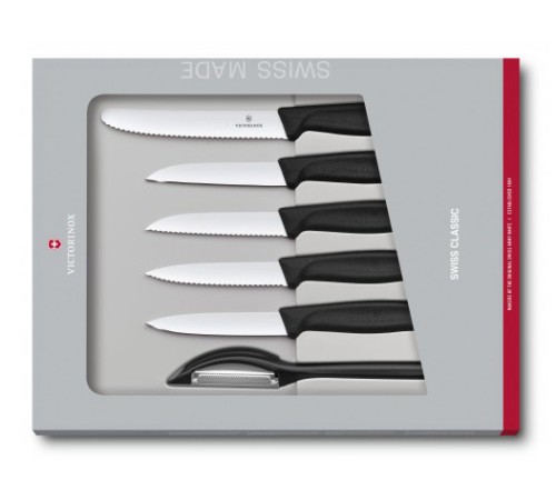 Набор ножей кухон. Victorinox Swiss Classic Paring 6.7113.6G компл.:6предм. черный подар.коробка Набор ножей кухон. Victorinox Swiss Classic Paring 6.7113.6G компл.:6предм. черный подар.коробка