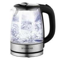 Чайник электрический Starwind SKG5210 1.7л. 2200Вт черный/серебристый корпус: стекло/металл/пластик