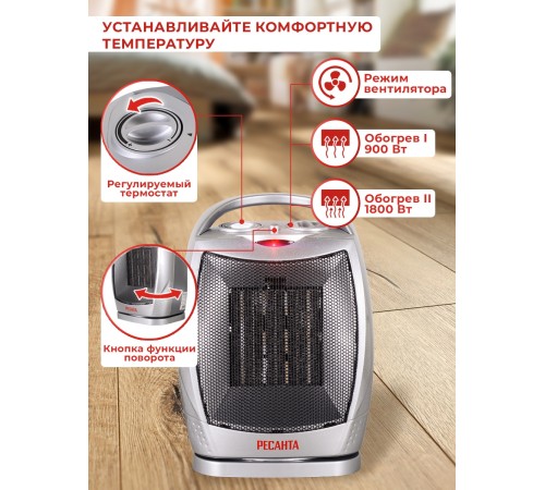 Тепловентилятор Ресанта ТВК-2 1800Вт серебристый/черный Тепловентилятор Ресанта ТВК-2 1800Вт серебристый/черный