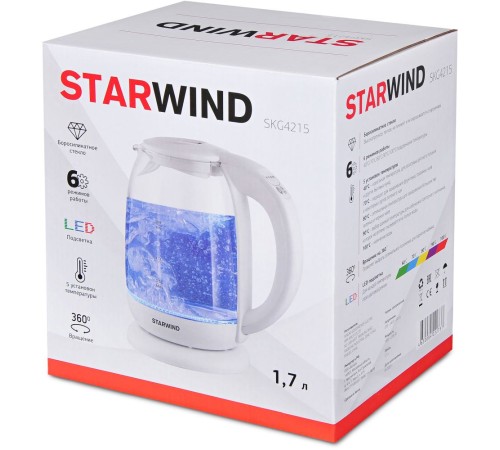 Чайник электрический Starwind SKG4215 1.7л. 2200Вт белый корпус: стекло/пластик Чайник электрический Starwind SKG4215 1.7л. 2200Вт белый корпус: стекло/пластик