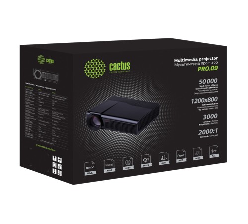 Проектор Cactus CS-PRO.09B.WXGA-A LCD 300Lm ANSI (1280x720) 2000:1 ресурс лампы:50000часов 2xUSB typeA 2xHDMI 4.7кг