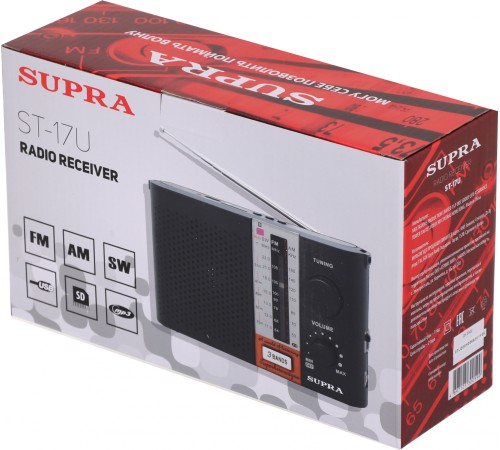 Радиоприемник портативный Supra ST-17U черный USB SD Радиоприемник портативный Supra ST-17U черный USB SD