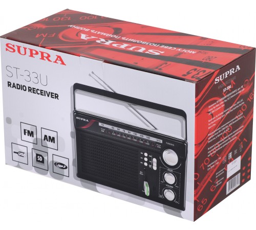 Радиоприемник портативный Supra ST-33U черный USB SD Радиоприемник портативный Supra ST-33U черный USB SD