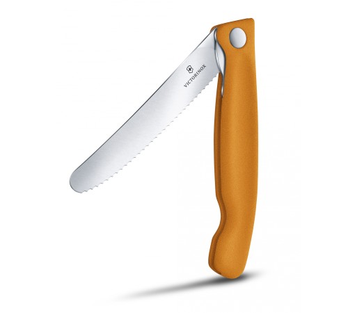 Нож кухонный Victorinox Swiss Classic (6.7836.F9B) стальной для овощей лезв.110мм серрейт. заточка оранжевый блистер Нож кухонный Victorinox Swiss Classic (6.7836.F9B) стальной для овощей лезв.110мм серрейт. заточка оранжевый блистер