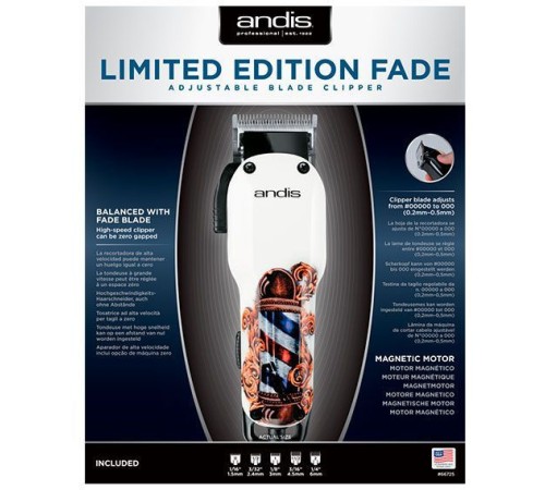 Машинка для стрижки Andis US-1 Fade in Barber Pole Design белый/рисунок (насадок в компл:5шт) Машинка для стрижки Andis US-1 Fade in Barber Pole Design белый/рисунок (насадок в компл:5шт)