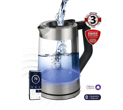 Чайник электрический Polaris PWK 1725CGLD 1.7л. 2200Вт серебристый матовый корпус: стекло/металл