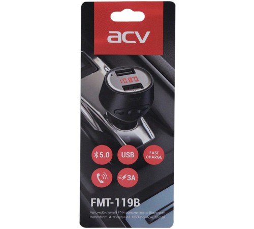 Автомобильный FM-модулятор ACV FMT-119B черный BT USB (37400) Автомобильный FM-модулятор ACV FMT-119B черный BT USB (37400)