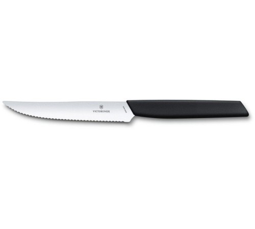 Нож кухонный Victorinox Swiss Modern (6.9003.12W) стальной столовый для стейка лезв.120мм серрейт. заточка черный Нож кухонный Victorinox Swiss Modern (6.9003.12W) стальной столовый для стейка лезв.120мм серрейт. заточка черный