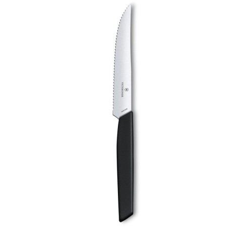 Нож кухонный Victorinox Swiss Modern (6.9003.12W) стальной столовый для стейка лезв.120мм серрейт. заточка черный Нож кухонный Victorinox Swiss Modern (6.9003.12W) стальной столовый для стейка лезв.120мм серрейт. заточка черный