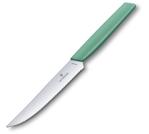 Нож кухонный Victorinox Swiss Modern (6.9006.12W41) стальной столовый для стейка лезв.120мм серрейт. заточка мятный Нож кухонный Victorinox Swiss Modern (6.9006.12W41) стальной столовый для стейка лезв.120мм серрейт. заточка мятный