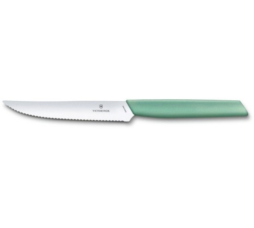 Нож кухонный Victorinox Swiss Modern (6.9006.12W41) стальной столовый для стейка лезв.120мм серрейт. заточка мятный Нож кухонный Victorinox Swiss Modern (6.9006.12W41) стальной столовый для стейка лезв.120мм серрейт. заточка мятный
