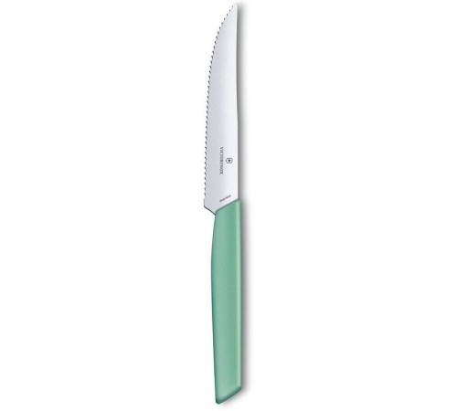 Нож кухонный Victorinox Swiss Modern (6.9006.12W41) стальной столовый для стейка лезв.120мм серрейт. заточка мятный Нож кухонный Victorinox Swiss Modern (6.9006.12W41) стальной столовый для стейка лезв.120мм серрейт. заточка мятный