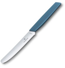 Нож кухонный Victorinox Swiss Modern (6.9006.11W2) стальной столовый для томатов лезв.110мм серрейт. заточка синий