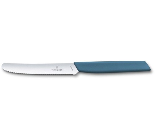 Нож кухонный Victorinox Swiss Modern (6.9006.11W2) стальной столовый для томатов лезв.110мм серрейт. заточка синий Нож кухонный Victorinox Swiss Modern (6.9006.11W2) стальной столовый для томатов лезв.110мм серрейт. заточка синий