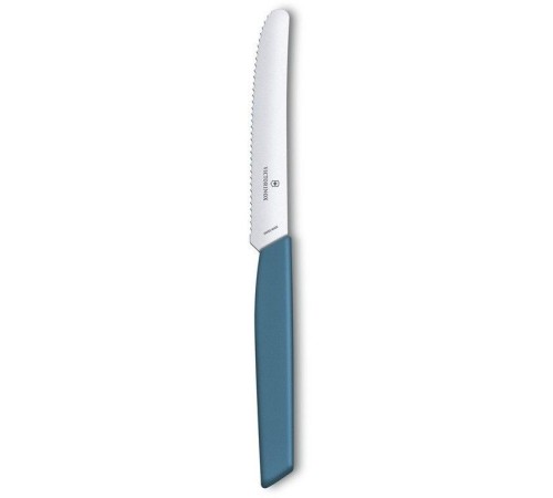 Нож кухонный Victorinox Swiss Modern (6.9006.11W2) стальной столовый для томатов лезв.110мм серрейт. заточка синий Нож кухонный Victorinox Swiss Modern (6.9006.11W2) стальной столовый для томатов лезв.110мм серрейт. заточка синий
