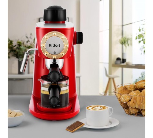 Кофеварка рожковая Kitfort КТ-756 800Вт красный/черный Кофеварка рожковая Kitfort КТ-756 800Вт красный/черный
