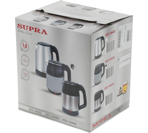 Чайник электрический Supra KES-1843S 1.8л. 1500Вт черный/белый корпус: металл Чайник электрический Supra KES-1843S 1.8л. 1500Вт черный/белый корпус: металл