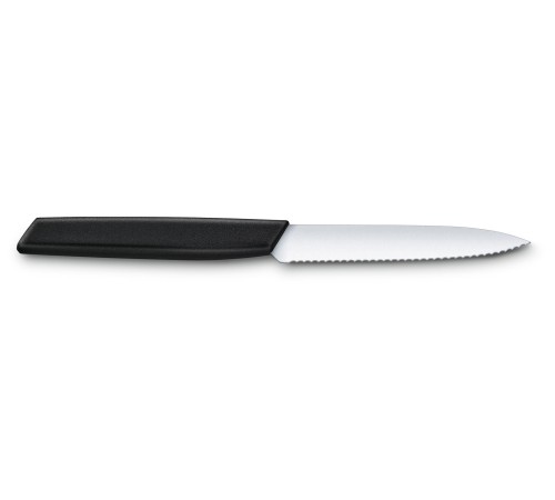 Нож кухонный Victorinox Swiss Modern (6.9003.10W) стальной универсальный лезв.100мм серрейт. заточка черный Нож кухонный Victorinox Swiss Modern (6.9003.10W) стальной универсальный лезв.100мм серрейт. заточка черный