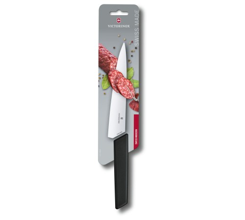 Нож кухонный Victorinox Swiss Modern (6.9013.19B) стальной разделочный лезв.190мм прямая заточка черный блистер Нож кухонный Victorinox Swiss Modern (6.9013.19B) стальной разделочный лезв.190мм прямая заточка черный блистер