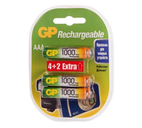 Аккумулятор GP Rechargeable 100AAAHC4/2 AAA NiMH 1000mAh (6шт) блистер Аккумулятор GP Rechargeable 100AAAHC4/2 AAA NiMH 1000mAh (6шт) блистер