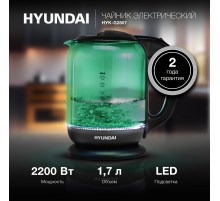 Чайник электрический Hyundai HYK-G2807 1.7л. 2200Вт бирюзовый/черный корпус: стекло