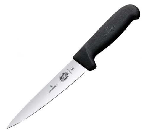 Нож кухонный Victorinox Fibrox (5.5603.14) стальной обвалочный для мяса лезв.140мм прямая заточка черный Нож кухонный Victorinox Fibrox (5.5603.14) стальной обвалочный для мяса лезв.140мм прямая заточка черный