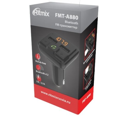 Автомобильный FM-модулятор Ritmix FMT-A880 черный MicroSD BT USB (80001662) Автомобильный FM-модулятор Ritmix FMT-A880 черный MicroSD BT USB (80001662)