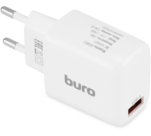 Сетевое зар./устр. Buro BUWG1 18W 3A (QC) USB-A универсальное белый (BUWG18P100WH) Сетевое зар./устр. Buro BUWG1 18W 3A (QC) USB-A универсальное белый (BUWG18P100WH)