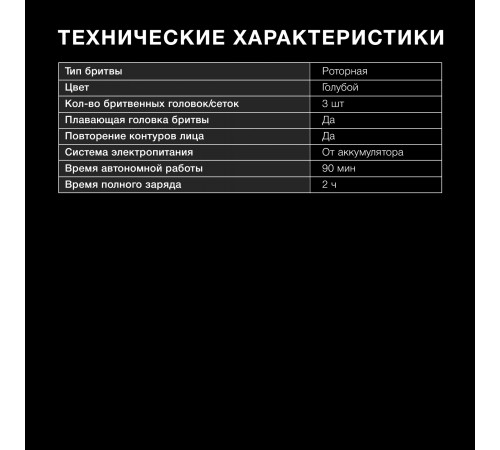 Бритва роторная Hyundai H-SH8089 реж.эл.:3 питан.:аккум. голубой/черный Бритва роторная Hyundai H-SH8089 реж.эл.:3 питан.:аккум. голубой/черный
