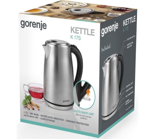 Чайник электрический Gorenje K17S 1.7л. 2000Вт нержавеющая сталь корпус: металл/пластик