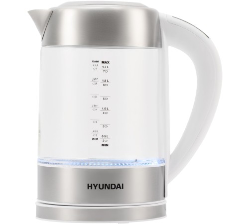 Чайник электрический Hyundai HYK-S5807 1.7л. 2200Вт белый/серебристый корпус: стекло/металл Чайник электрический Hyundai HYK-S5807 1.7л. 2200Вт белый/серебристый корпус: стекло/металл