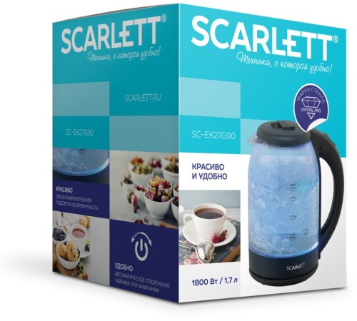 Чайник электрический Scarlett SC-EK27G90 1.7л. 1800Вт черный корпус: стекло Чайник электрический Scarlett SC-EK27G90 1.7л. 1800Вт черный корпус: стекло