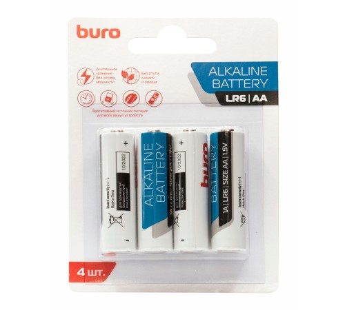 Батарея Buro Alkaline LR6 AA (4шт) блистер Батарея Buro Alkaline LR6 AA (4шт) блистер