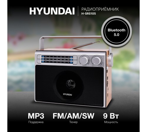 Радиоприемник настольный Hyundai H-SRS105 коричневый USB SD/microSD Радиоприемник настольный Hyundai H-SRS105 коричневый USB SD/microSD