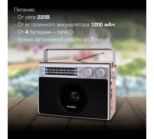 Радиоприемник настольный Hyundai H-SRS105 коричневый USB SD/microSD Радиоприемник настольный Hyundai H-SRS105 коричневый USB SD/microSD